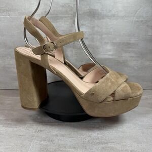 Kate Spade Shoes Womens Size 10B Tan Delia Platform Heels Suede Block Sandals